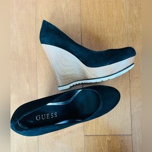 Black suede GUESS wedges shoes